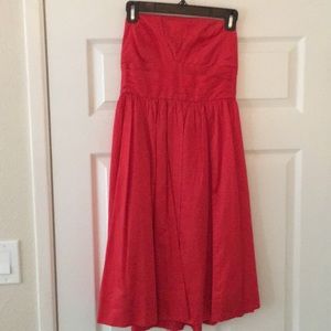 Anthropologie bright orange strapless dress
